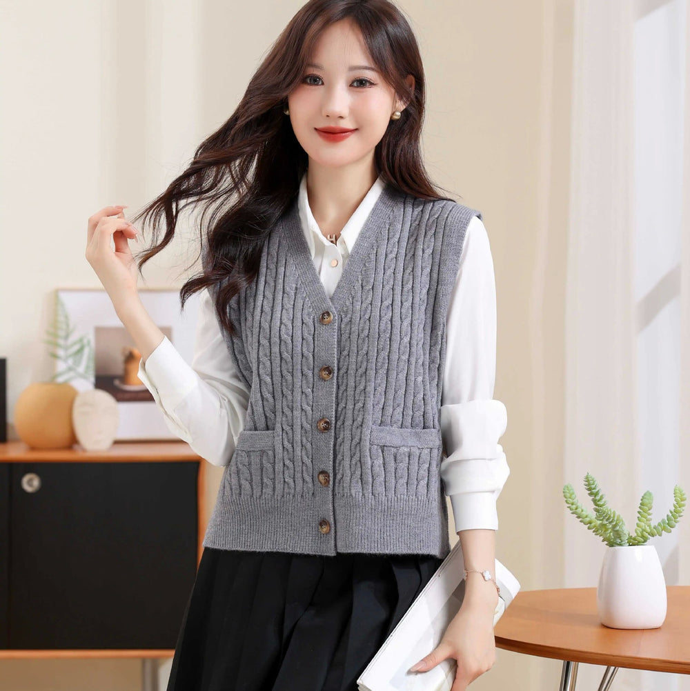 Women's V-neck Twist Knitted Vest EX-STOCK Canada