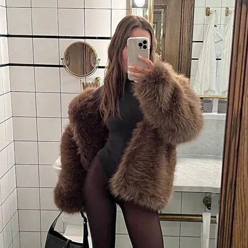 Classy Fashionable Winter Plain Huge Faux Fur Coat for Ladies - EX-STOCK Canada