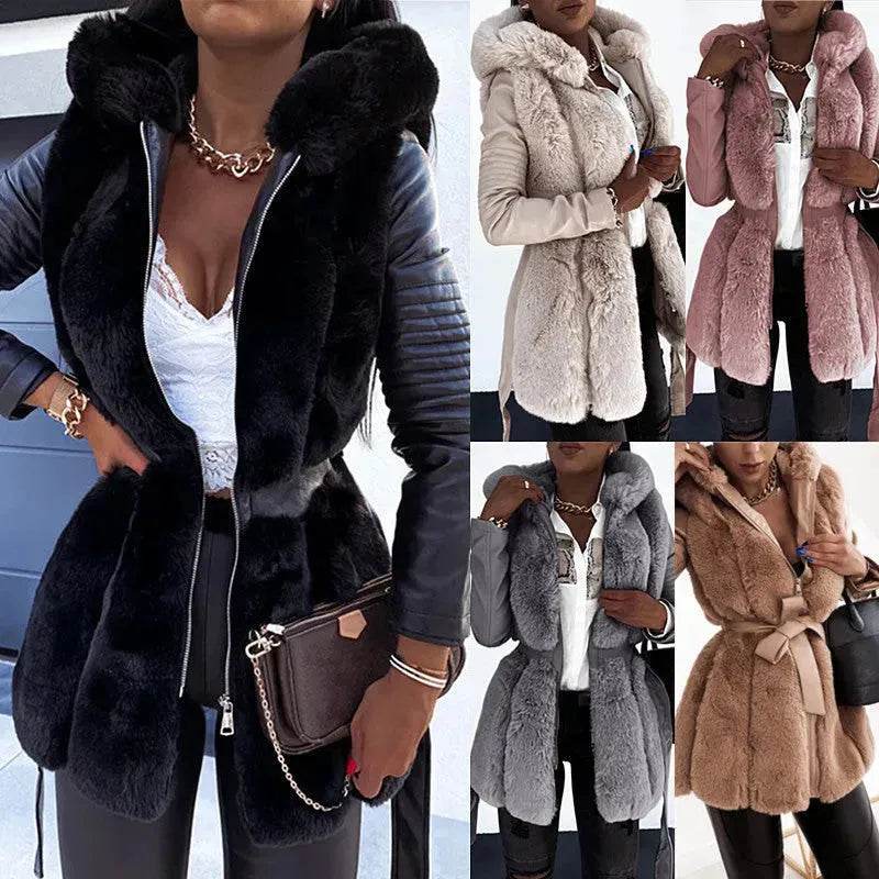 New Style Fur Belt Belt Hooded Zipper vest sleeveless Winter Jacket for women - EX-STOCK Canada
