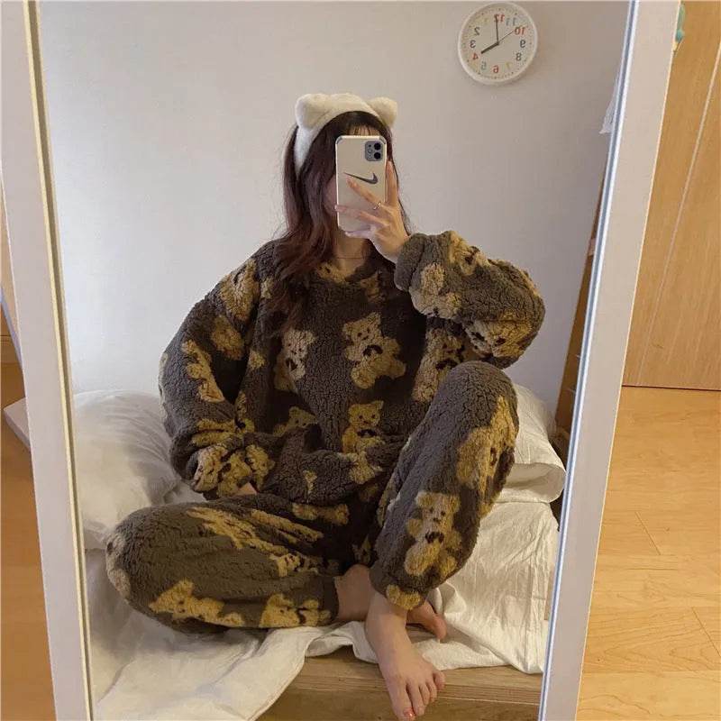 Polar Bear Fleece Winter Home Lounge wear Pajamas Set Women - EX-STOCK Canada