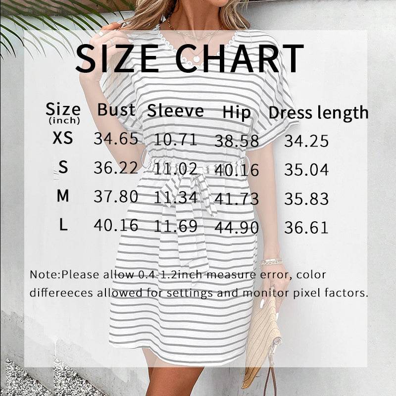 Womens Summer Short Sleeve Casual Striped Mini Tie Belt Dress - EX-STOCK Canada