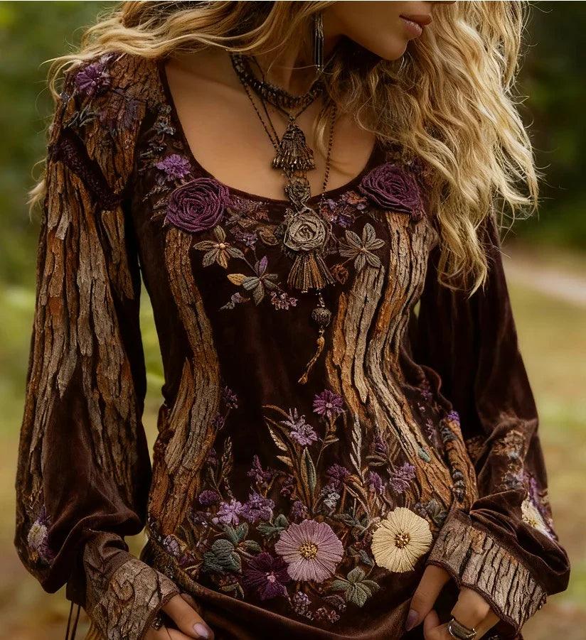 Chemise en lin brodée d'herbes et de fleursEX-STOCK Canada
