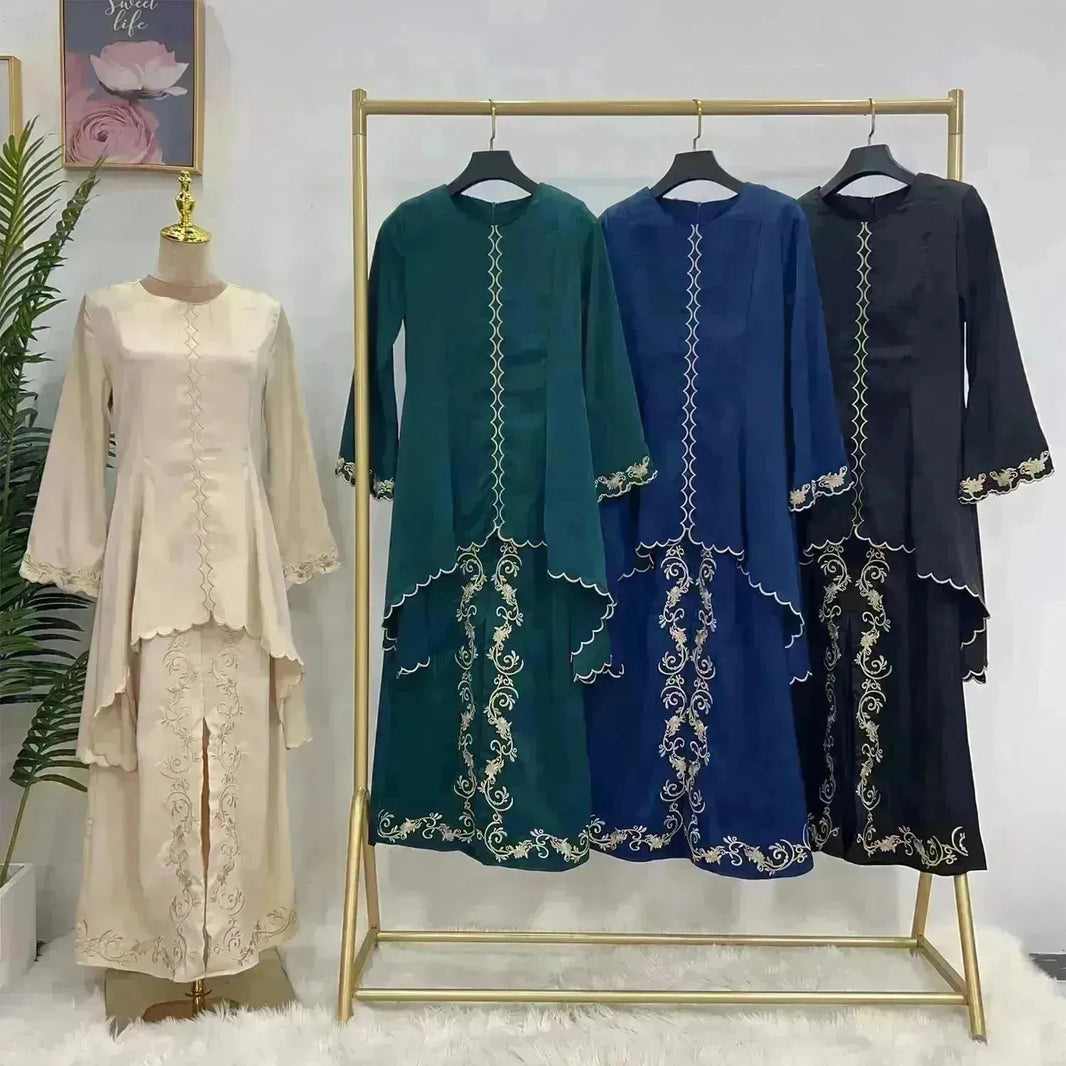 Squisito set di fieno di gonna ABAYA in Medio Oriente ricamato