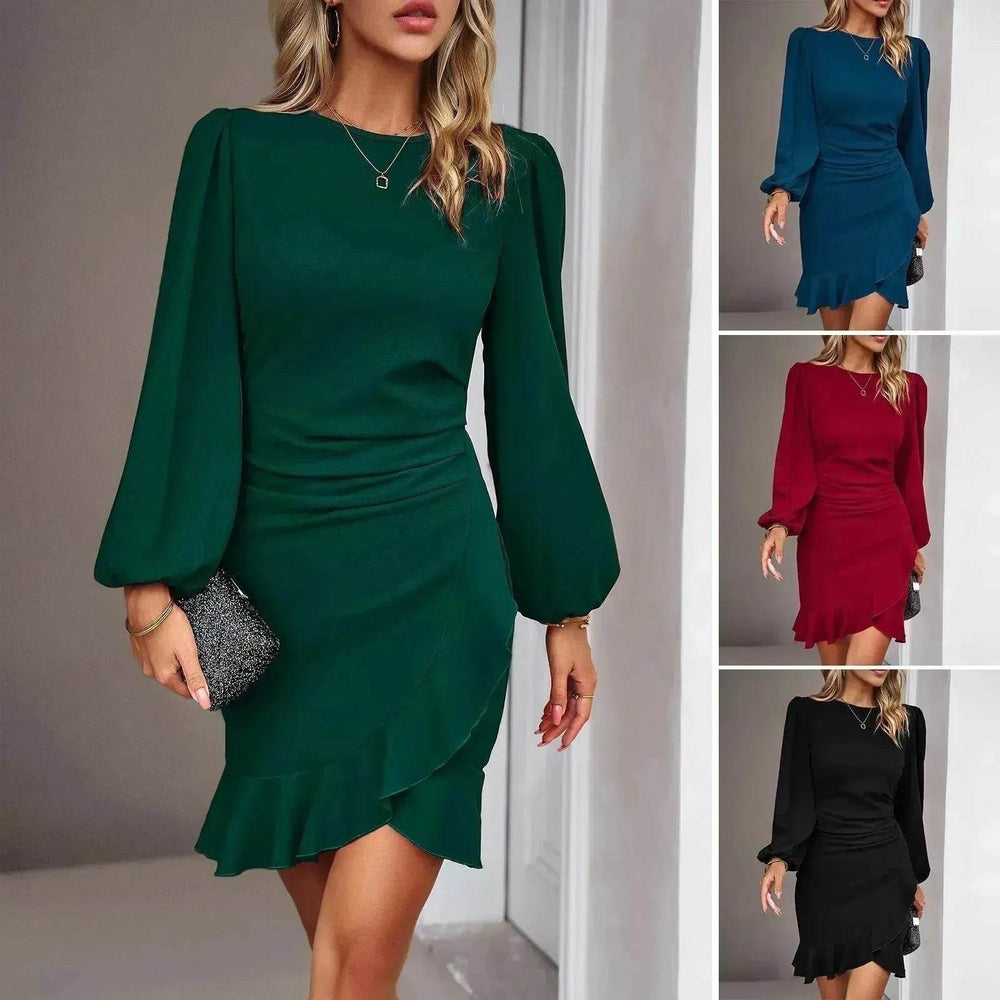 Women's Puff Long Sleeve Fashion Solid Color Bodycon Formal Dress Women Clothing - EX-STOCK Canada