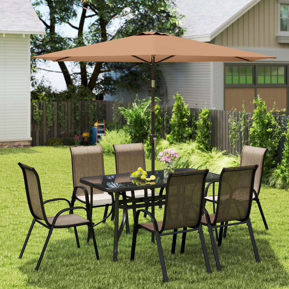 8 Pieces Patio Furniture Set with 9Ft Patio Umbrella, Outdoor Dining Table and Chairs, Light Mixed Brown EX-STOCK Canada