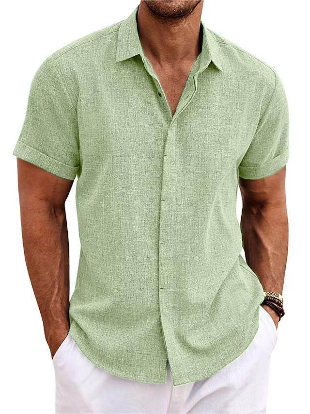 Men's Solid Color Loose Linen Short-sleeved shirt - EX-STOCK Canada