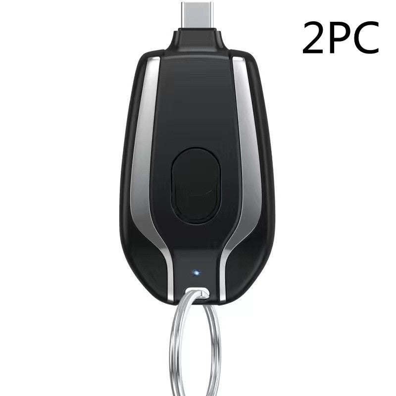 Keychain Power Bank 1500mAh – Portable Emergency Charger for iPhone & USB-C black