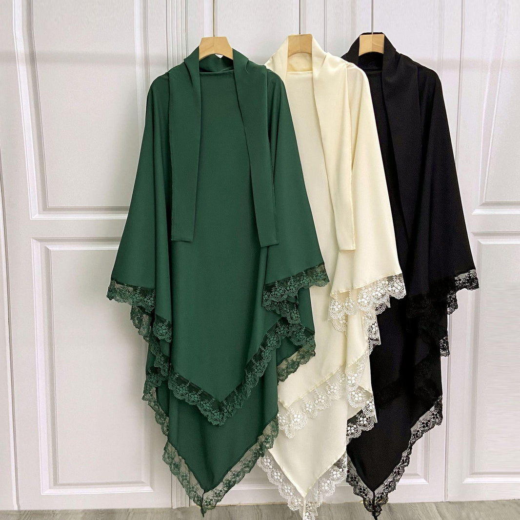 Arabic Baotou Cover Fashion Solid Color Gown Lace Headscarf - EX-STOCK Canada