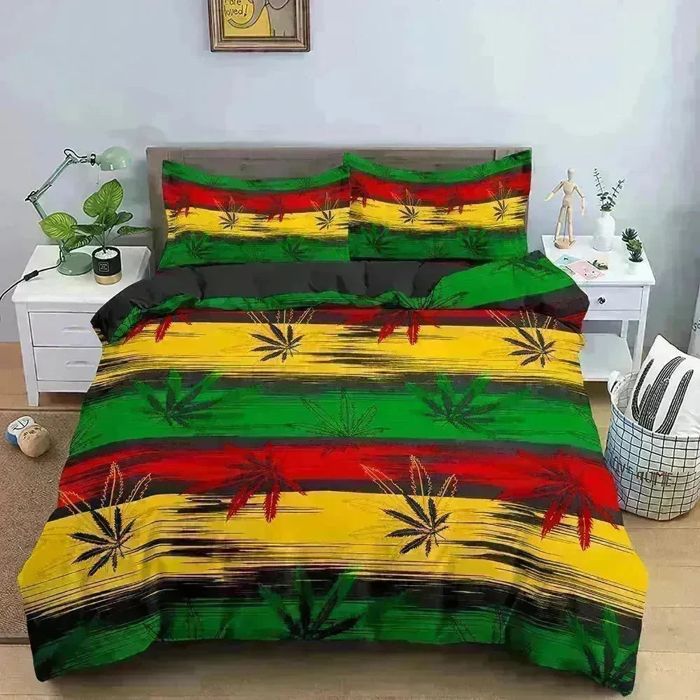 Colorful Psychedelic Weed Leaf Bedding Set - EX-STOCK CANADA