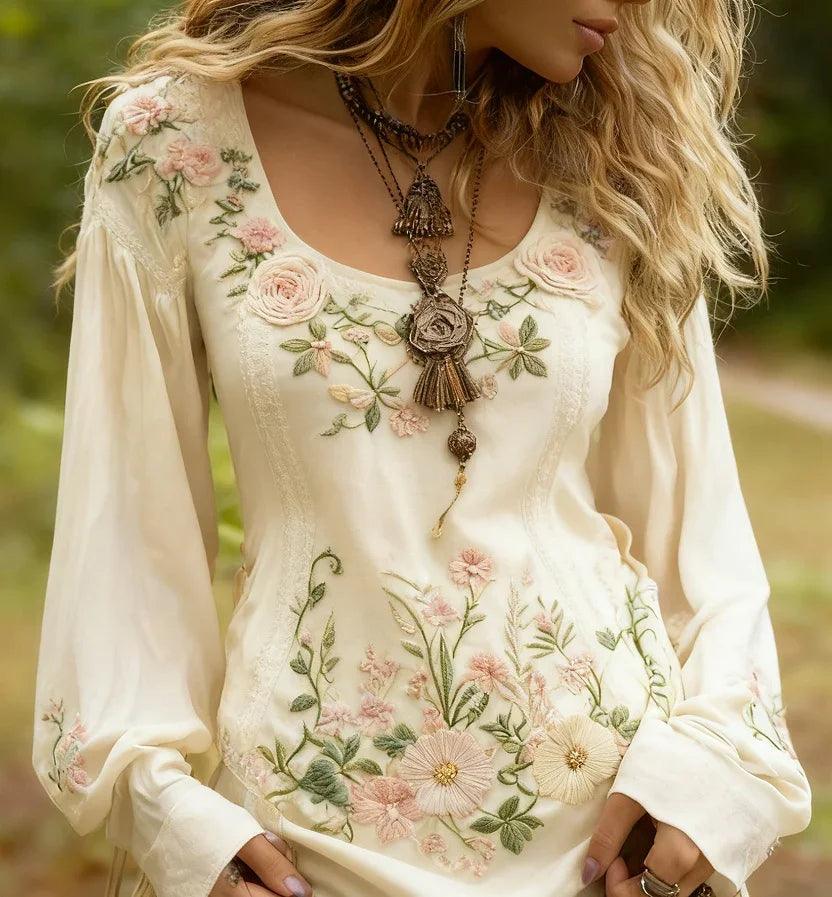 Camisa de lino bordada con hierba y floresEX-STOCK Canada