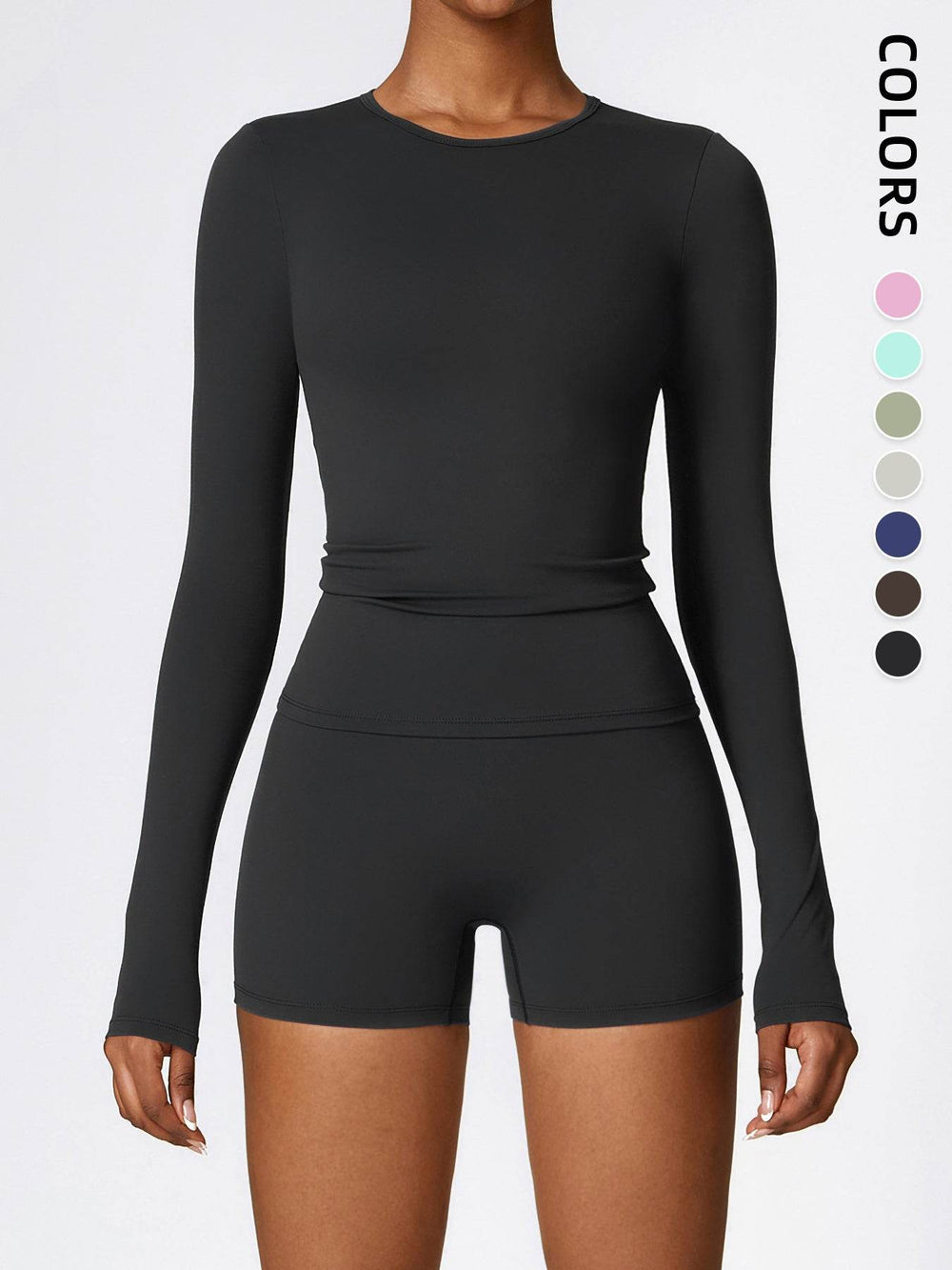 Women's Four Seasons Sports Suit, Women's Long Sleeve Round Neck Sports T-shirt And High Waist Tight Shorts Yoga Suit. - EX-STOCK Canada