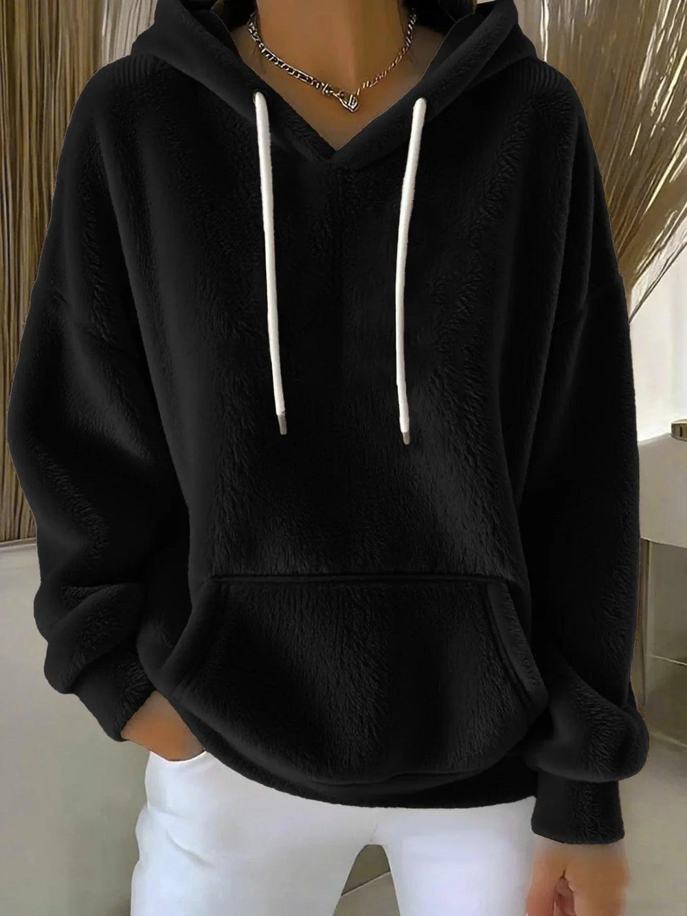 Sweat-shirt polyvalent pour femme en laine d'agneau unie, doublé, pour l'automne et l'hiverEX-STOCK Canada