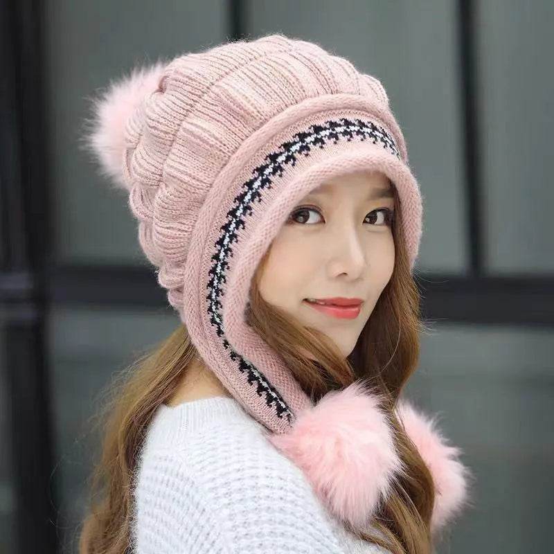 Women Cozy Knit Fleece-Feel Beanie With Ear Flaps Winter Hat Perfect For Skiing & Outdoor Activities - EX-STOCK Canada