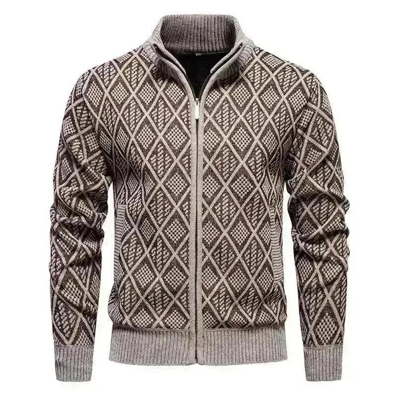 2025 Fall Winter Men Fleece-lined Thick Stand Collar Sweater Cardigan for men