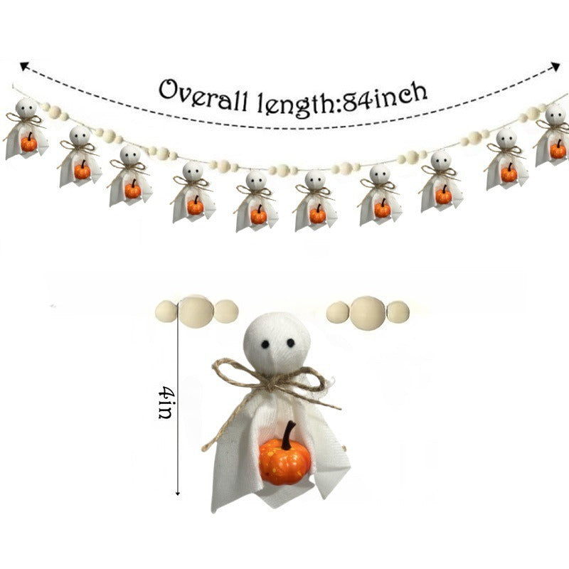 Halloween hanging decoration with ghost pumpkin and wooden bead pendant styles – product view 7