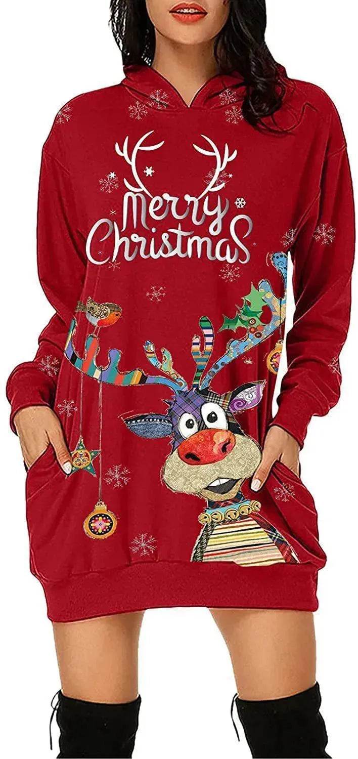 Women's Long-sleeved Christmas Hoodie Sweatshirt Dress Winter - EX-STOCK Canada