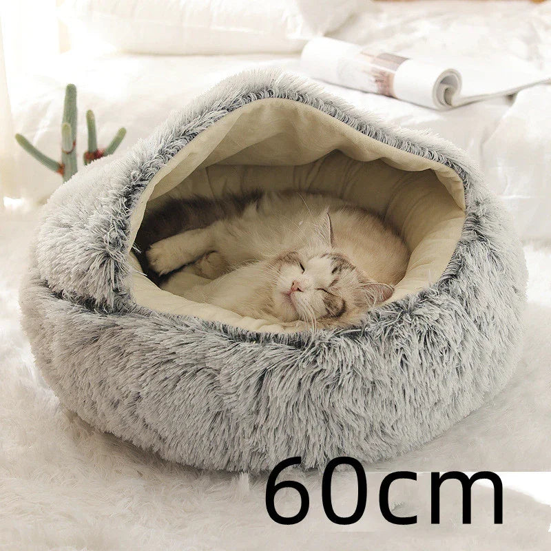 Cama para Perros y Gatos 2 en 1 Cama de Invierno para Mascotas Redonda de Felpa Cálida Suave Cama de Felpa Larga para Mascotas Productos para MascotasEX-STOCK Canada