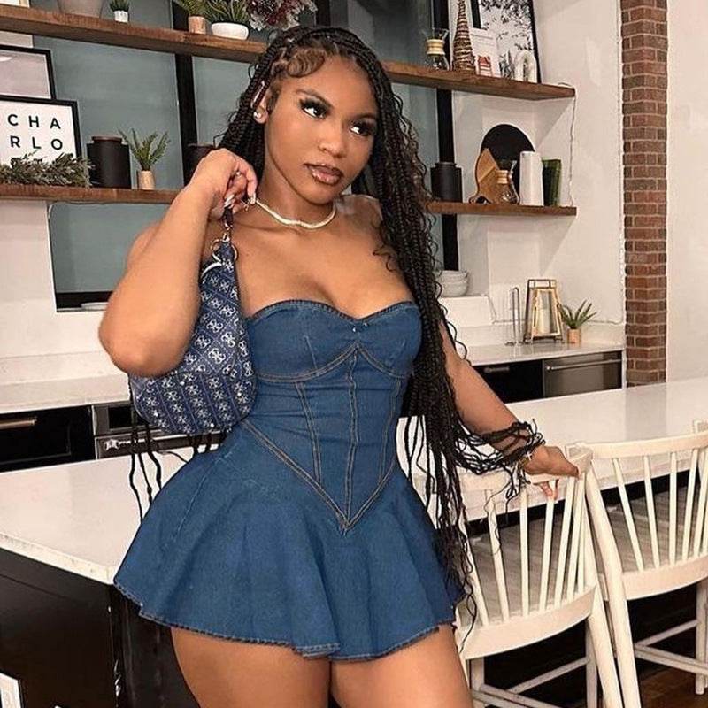 Fashion Tube Top Denim short mini Dress for Club - EX-STOCK Canada