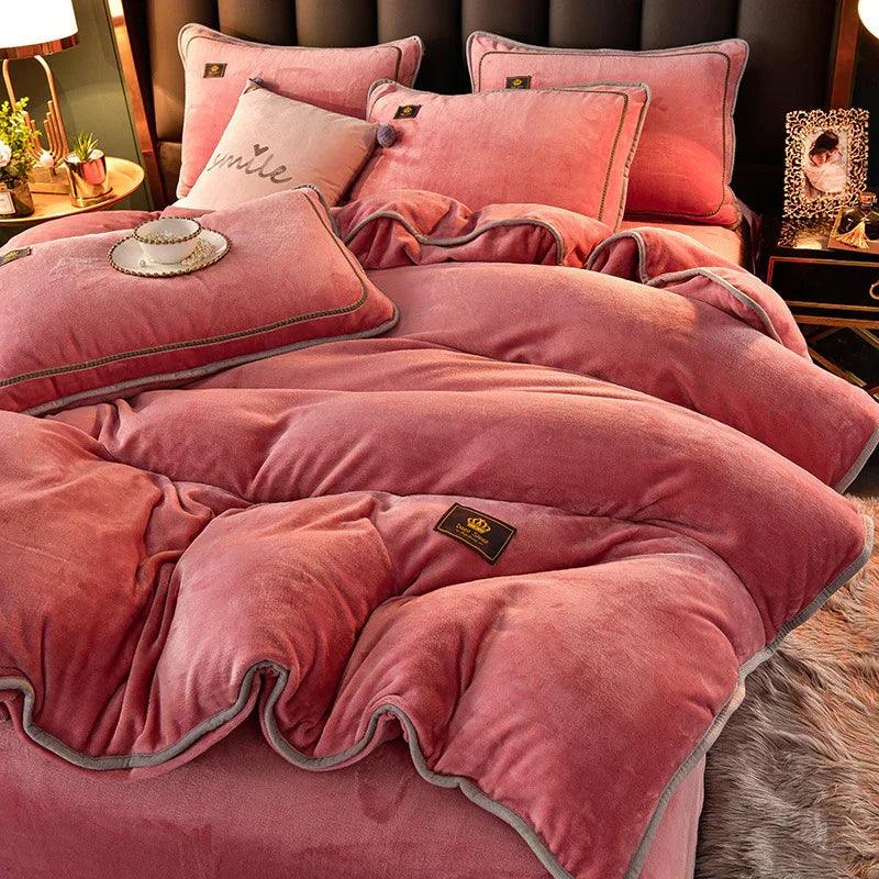 Juego de ropa de cama de franela coral de invierno gruesa, doble cara, con funda de edredónEX-STOCK Canada