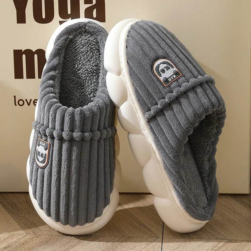 Winter Corduroy Slippers Home Bedroom Floor Plush Shoes Fashion Solid Color Non-slip Slippers For Women Men - EX-STOCK Canada