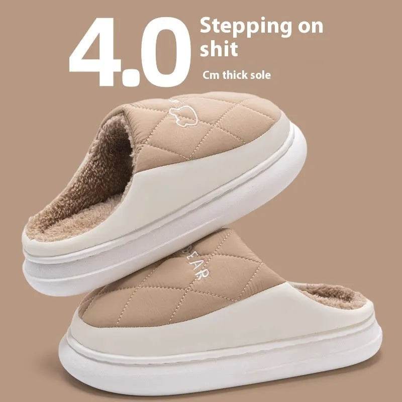 Rhombic Sewing Plush Slippers For Men Winter Warm Non-slip House Shoes Women's Bedroom Floor Home Slipper Couple - EX-STOCK Canada