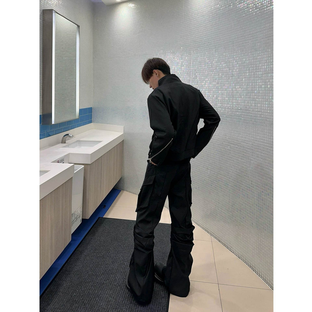 Large Pocket Pleated Black Y2K Cargo Pants Men - EX-STOCK Canada