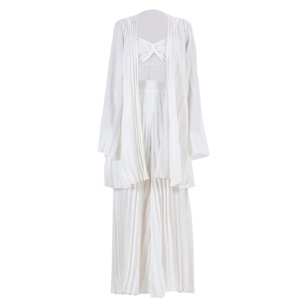 White pleated dress with a jacket on a white background