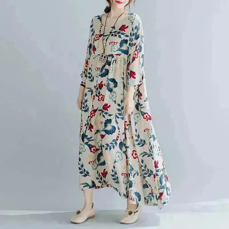Pannello più dimensionario in cotone in cotone con stampa corta Mum Maxi Dress