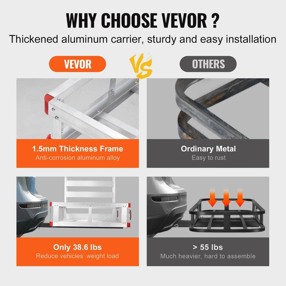 Hitch Cargo Carrier, 500lbs Capacity Trailer Hitch Mounted Cargo Basket, Aluminum Luggage Carrier Rack With Folding Ramp, Fits 2 Hitch Receiver For SUV Truck Pickup Camping - EX-STOCK Canada