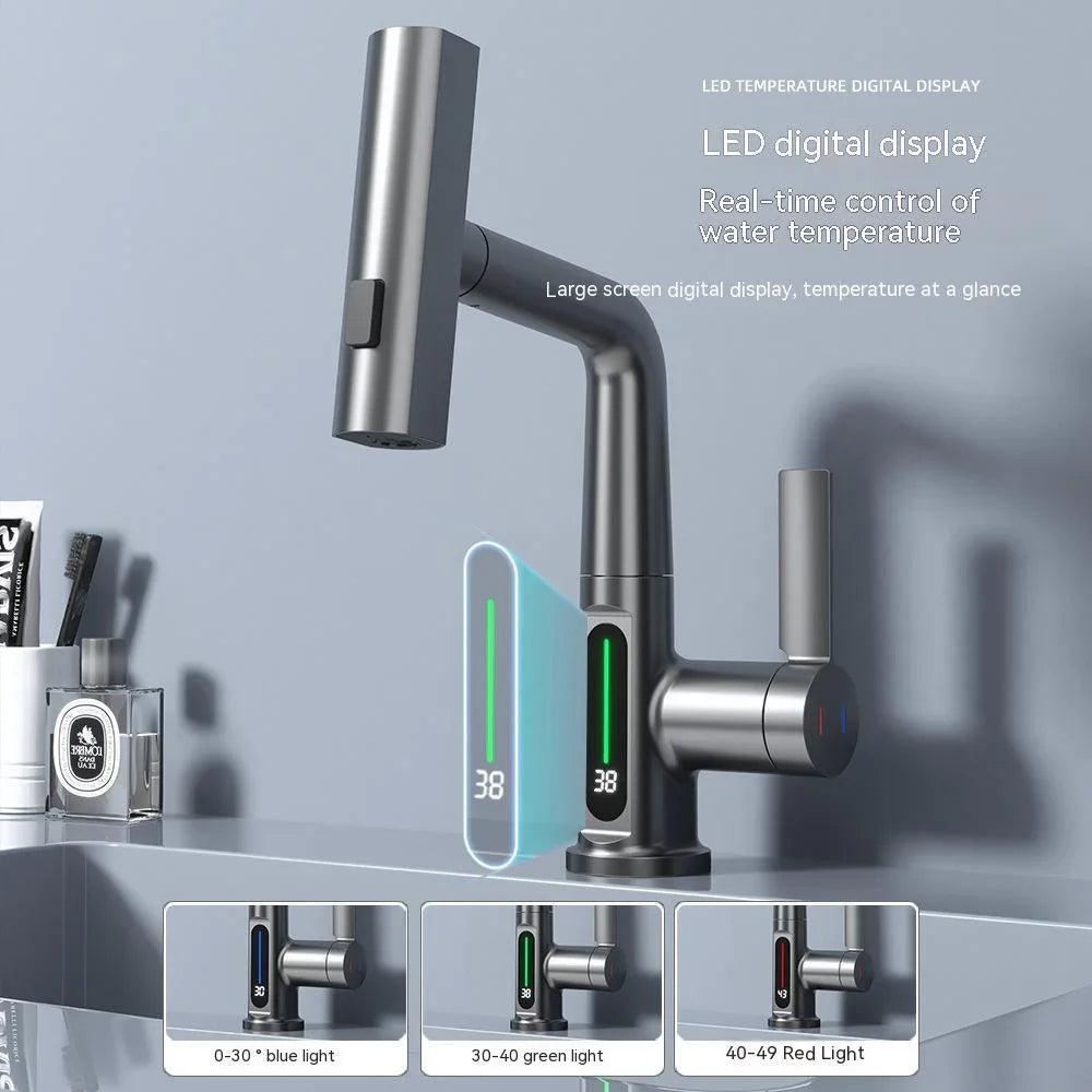 Intelligent Digital Display Faucet Pull-out Basin Faucet Temperature Digital Display Rotation EX-STOCK Canada