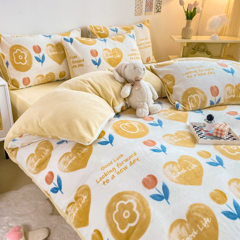 Winter Thickened Milk Fleece Bed Four-piece Coral Flannel Duvet Cover EX-STOCK Canada