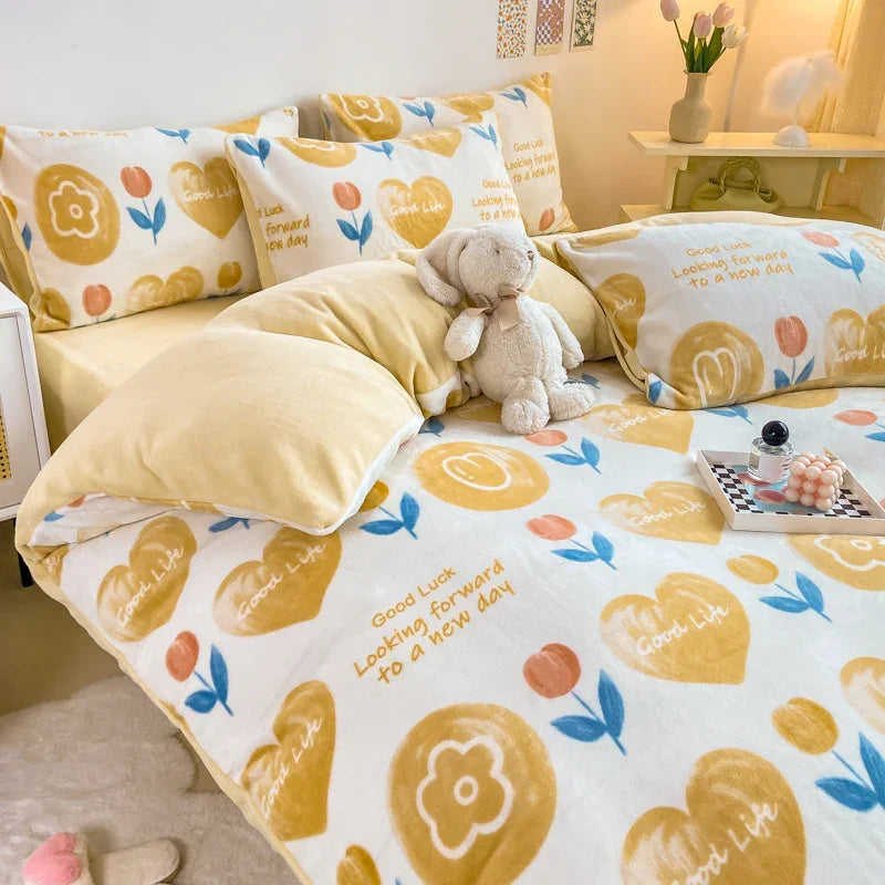Winter Thickened Milk Fleece Bed Four-piece Coral Flannel Duvet Cover EX-STOCK Canada