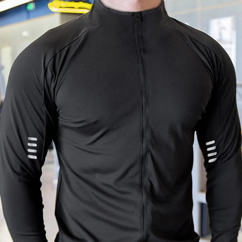 Muscle Fit Long Sleeve Zip Up Quick Drying Sport Workout Gym T-shirt for Men - EX-STOCK CANADA