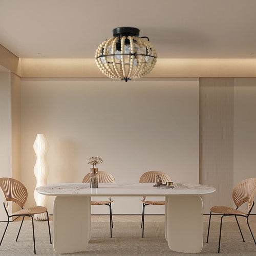 Beaded Fan Lamp Wooden Beaded Chandelier Oak White - EX-STOCK Canada