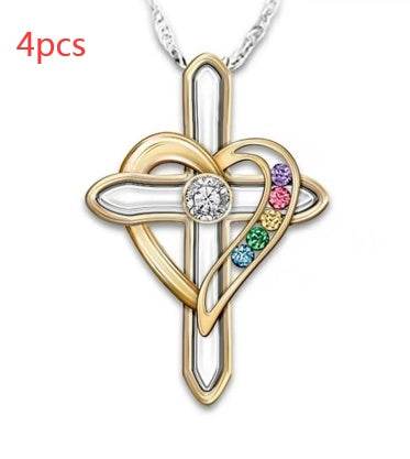 Cross Love Colorful Imitatio Gemstone Pendant Alloy Clavicle Chain Necklace - EX-STOCK Canada
