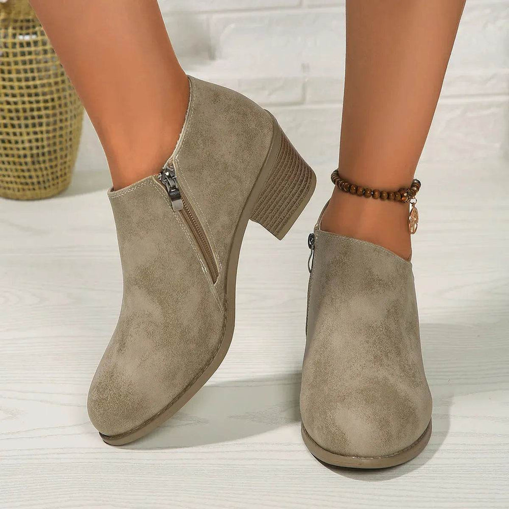 Chunky Heel Round Toe Ankle Boots With Side Zipper Design Fashion Fall Winter Short Boots For Women Shoes - EX-STOCK Canada