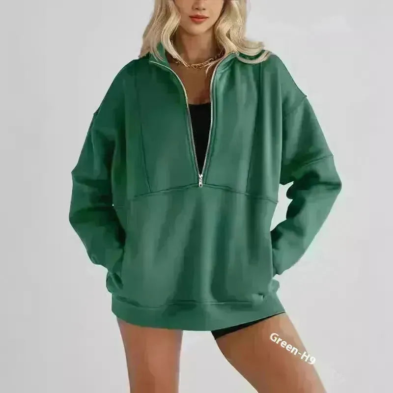Fashion de poche à moitié zippée pour femmes Exercice de sweat-shirt surdimensionné