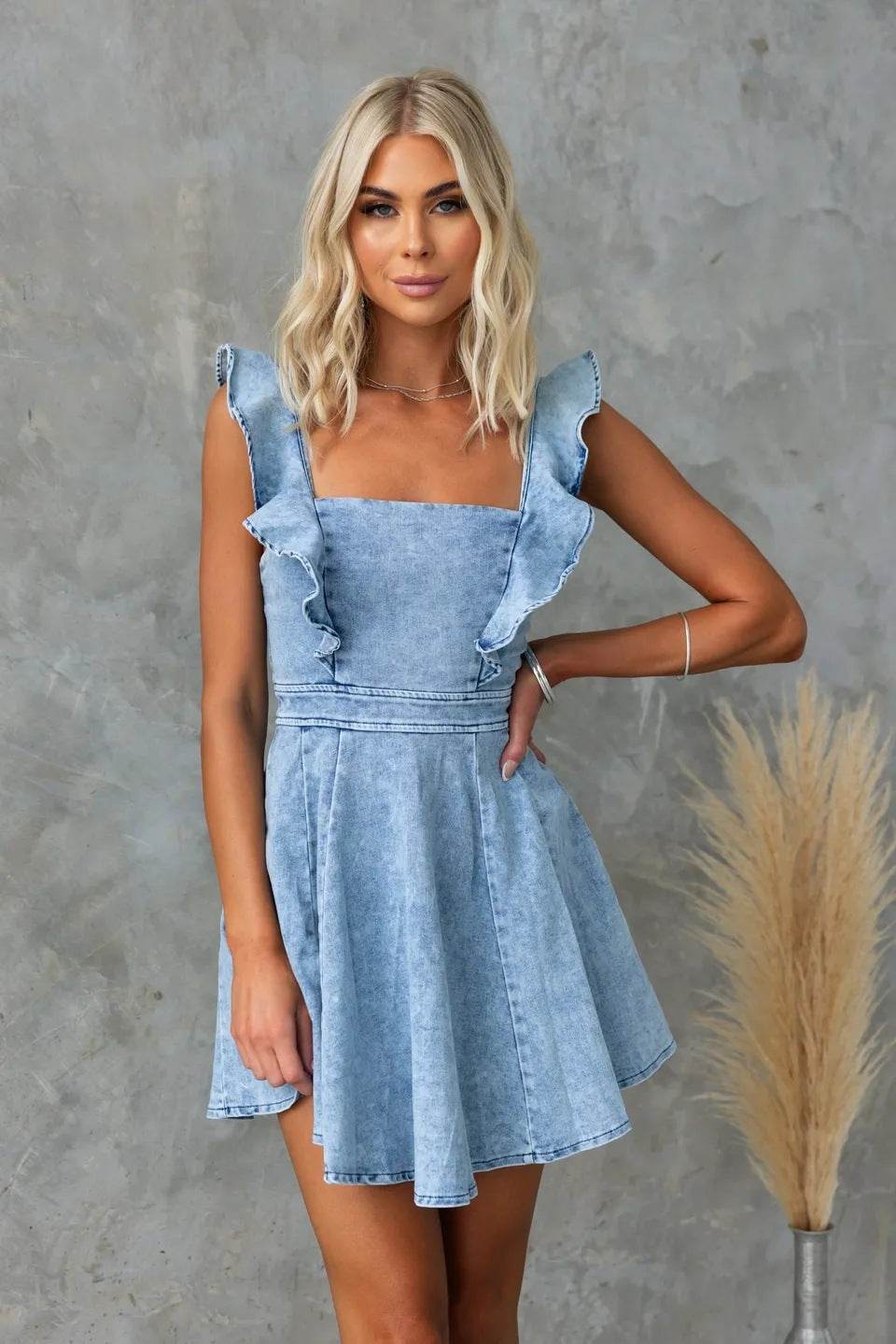 Women's Fashion Casual Denim Mini flared Dress - EX-STOCK Canada