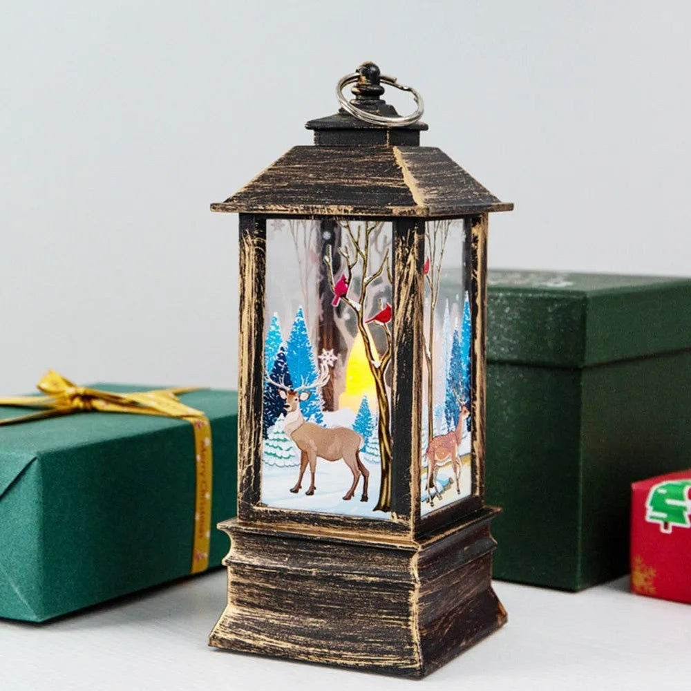 Christmas Candles Light Led Snow Deer Lantern Light Vintage Castle Santa Snowman Hanging Lantern Lamp New Year Party Decoration - EX-STOCK Canada