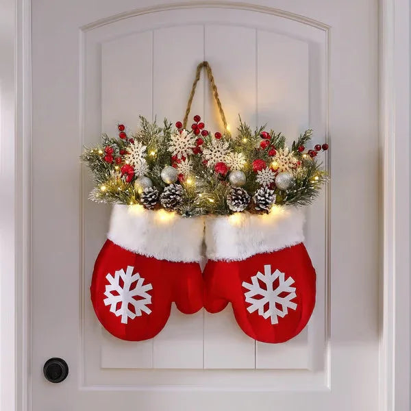 Christmas Garland Creative Glove Shaped Simulated Flower Wreath Window Door Gate Decoration Door Sign Xmas Party Decoration EX-STOCK Canada