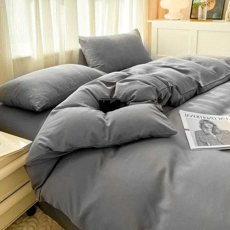 Solid Color Four-piece Set Simple Washed Sanding Duvet Cover EX-STOCK Canada
