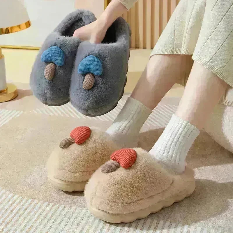 Cute Mushroom Cotton Slippers For Women Thick-soled Autumn And Winter Plush Slipper Indoor Non-slip Eva Household Furry Shoes - EX-STOCK CANADA