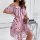 Flower Printed Ruffled Suspender Dress Summer Off-the-shoulder Strap Dresses Women - EX-STOCK Canada