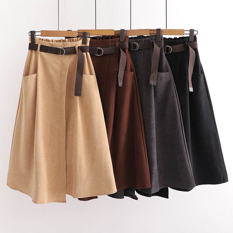 Solid Color Leisure Artistic Pocket High Waist Irregular flared Midi Skirt for work women - EX-STOCK Canada