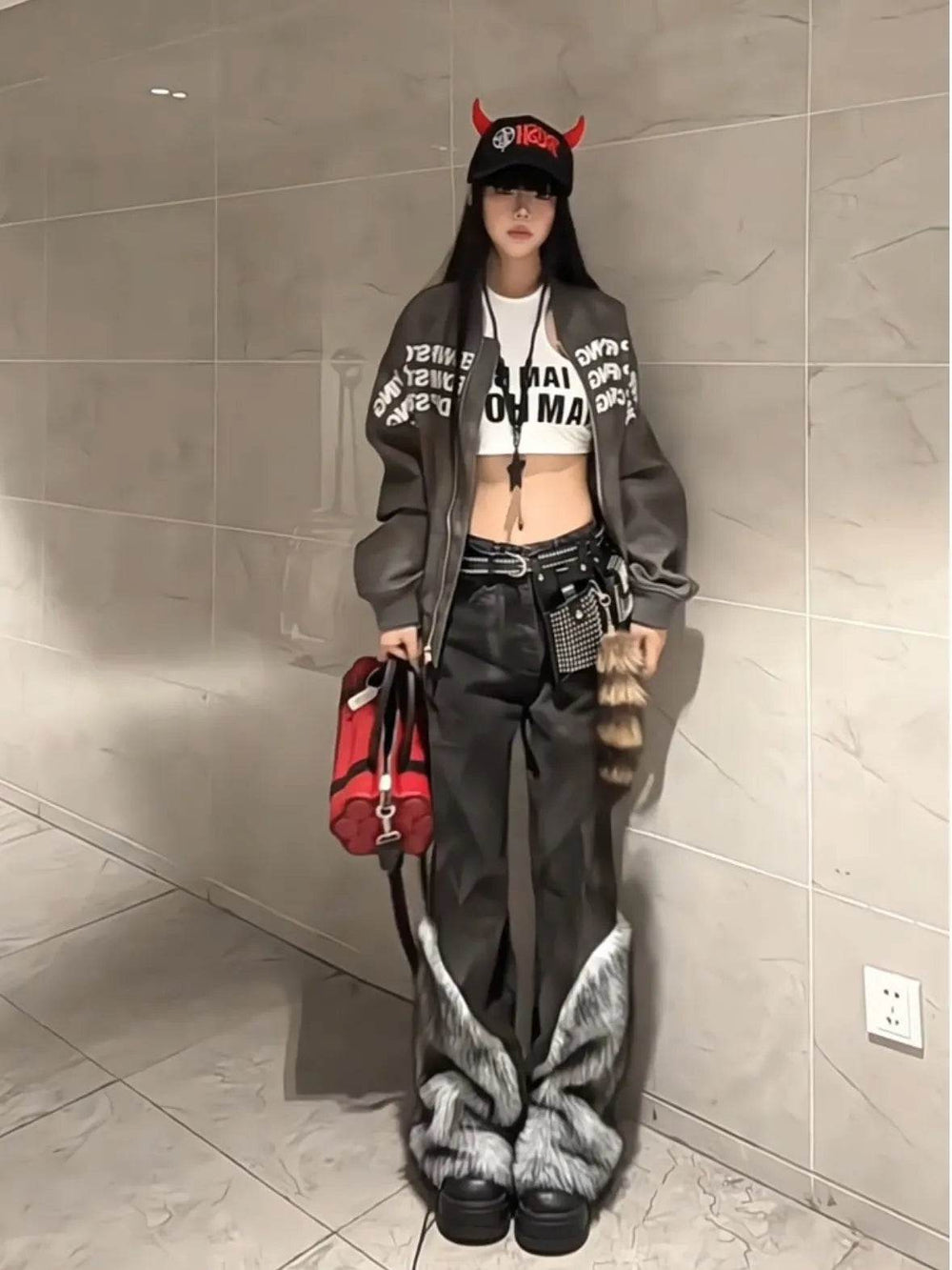 Retro Distressed Pants Leg Stitching Edging Skinny Baggy Jeans Pant For Women - EX-STOCK Canada