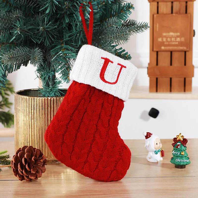 Cute Letters Christmas Stockings Decorative Creative Tree Pendant Wool Knitted Socks - EX-STOCK Canada