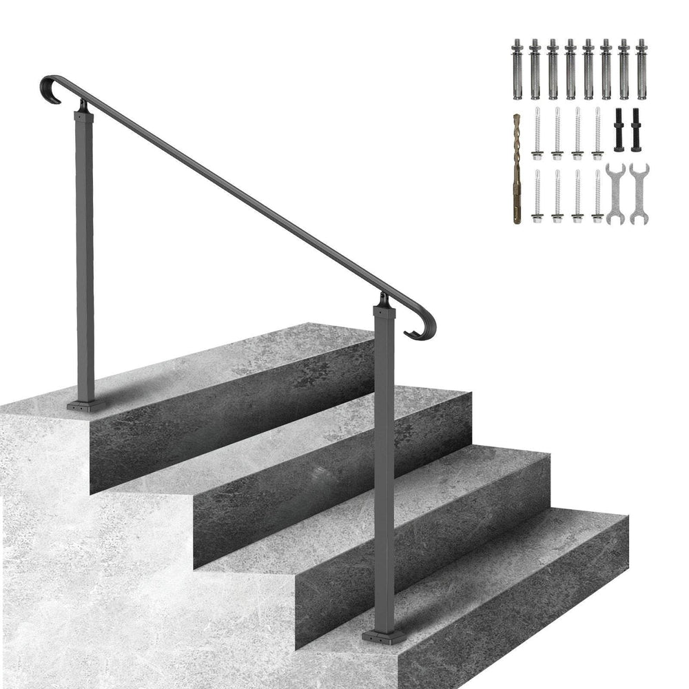 Handrails For Outdoor Steps, Fit 3-5 Steps Outdoor Stair Railing, Wrought Iron Handrail, Flexible Front Porch Hand Rail, Black Transitional Hand Railings For Concrete Steps Or Wooden Stairs - EX-STOCK Canada