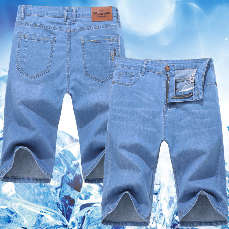 Men's Ice Silk Stretch Denim Shorts – Ultra-Thin Cooling Fit | Black, Blue, Light Blue | Sizes 28–40 5