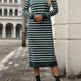 Slim Striped Printed Long Cashmere Dress Autumn And Winter Long Sleeve Dresses For Women - EX-STOCK Canada