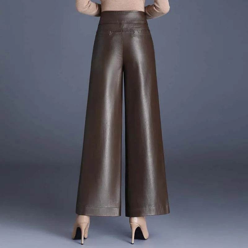 High Waist Thick Loose Big Leg Straight All-matching Wide Leg Leather trouser Pants For Women - EX-STOCK Canada